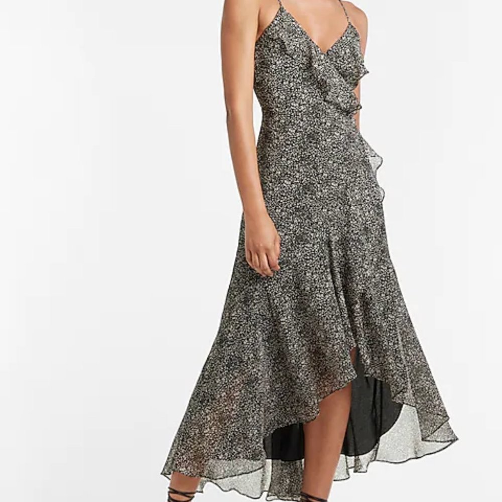 Express Animal Print Ruffle Wrap Hi-Lo Maxi Dress
